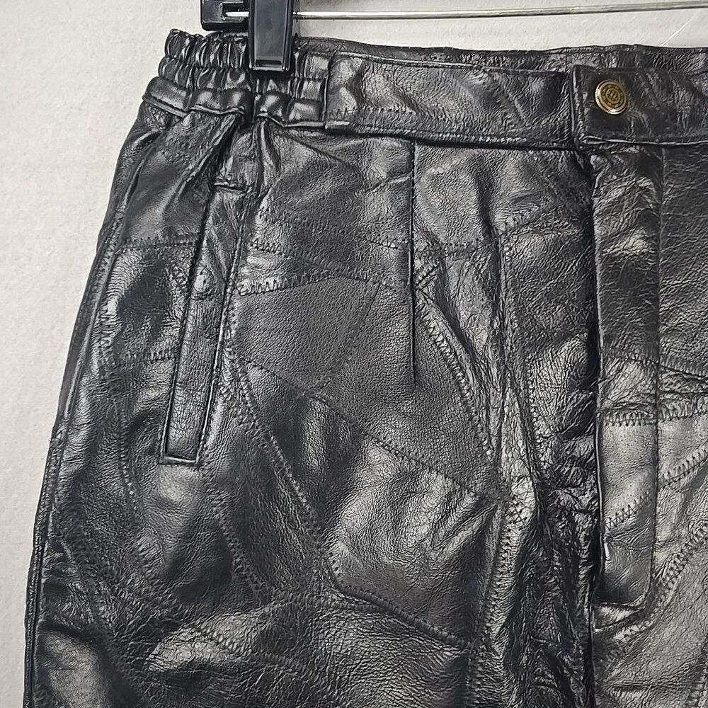 Vintage 80s Santa Cruz Women's Sz M Black Patchwork Leather Short Skirt - Picture 4 of 8